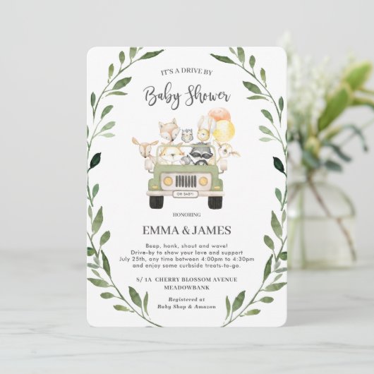 Greenery Woodland Drive van Baby shower Neutral Kaart (Staand voorkant)