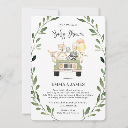Greenery Woodland Drive van Baby shower Neutral Kaart (Voorkant)