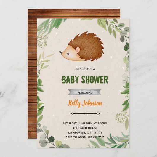 Greenery woodland Eegel verjaardagsuitnodiging Kaart (Voorkant / Achterkant)