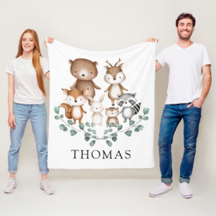 Greenery Woodland Eucalyptus Baby Animals Nursery Fleece Deken