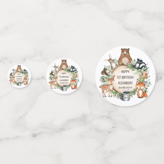 Greenery Woodland Forest Animals Baby 1st Birthday Confetti (Achterkanten)
