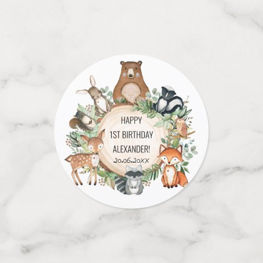 Greenery Woodland Forest Animals Baby 1st Birthday Confetti (Kleine voorkant)