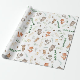 Greenery Woodland Forest Animals Baby Birthday Cadeaupapier