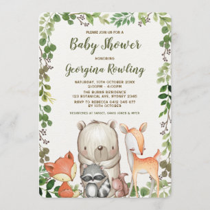 Greenery Woodland Forest Animals Baby shower Kaart