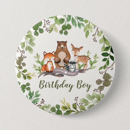 Greenery Woodland Forest Animals Birthday Boy Ronde Button 7,6 Cm (Voorkant)