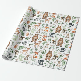 Greenery Woodland Forest Animals Birthday Wild One Cadeaupapier