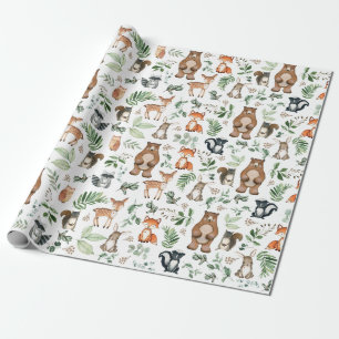 Greenery Woodland Forest Animals Birthday Wild One Cadeaupapier