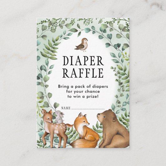 Greenery Woodland Forest Animals Diaper Raffle Informatiekaartje (Voorkant)