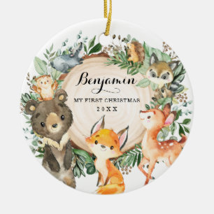 Greenery Woodland Forest Animals First Kerstmis Keramisch Ornament