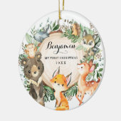 Greenery Woodland Forest Animals First Kerstmis Keramisch Ornament (Links)