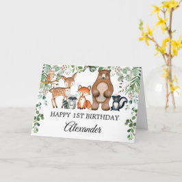 Greenery Woodland Forest Animals Happy Birthday Kaart