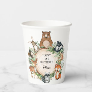 Greenery Woodland Forest Animals Happy Birthday Papieren Bekers