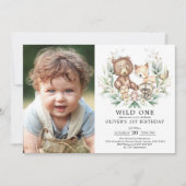 Greenery Woodland Forest Animals Wild one Birthday Kaart (Voorkant)