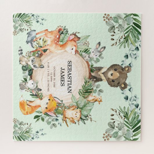 Greenery Woodland Forest Baby Animals Birth Stats Legpuzzel (Horizontaal)