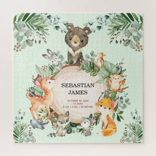 Greenery Woodland Forest Baby Animals Birth Stats Legpuzzel (Verticaal)