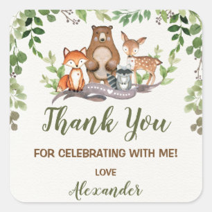 Greenery Woodland Forest Birthday Baby shower Vierkante Sticker