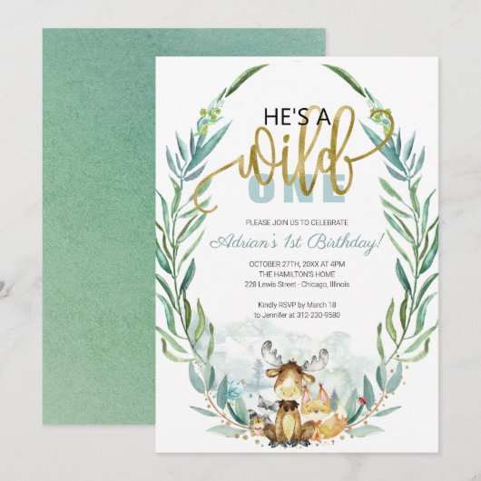 Greenery Woodland Hij is een wilde een eerste verj Kaart (Voorkant / Achterkant)