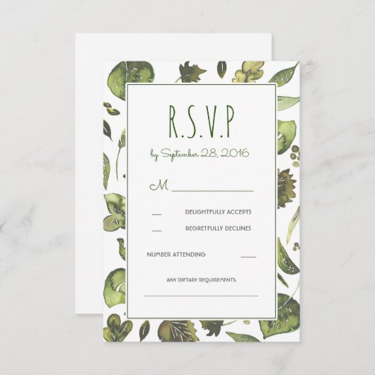 Greenery Woodland Waterverf bruiloft RSVP Kaart (Voorkant / Achterkant)