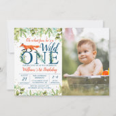 Greenery Woodland Wild One Fox 1ste verjaardag Fot Kaart (Voorkant)