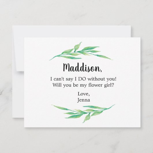 Greenery wordt mijn Bloemenmeisje Kaart (Achterkant)