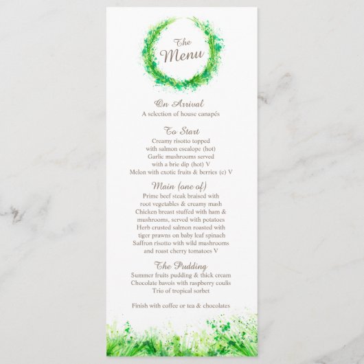 Greenery Wreater waterverf art het menu (Achterkant)