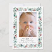 Greenery Wreath Baby New Year Photo Holiday Kaart (Voorkant)