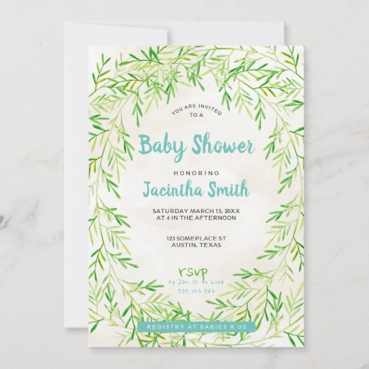 Greenery Wreath Baby shower Kaart (Voorkant)