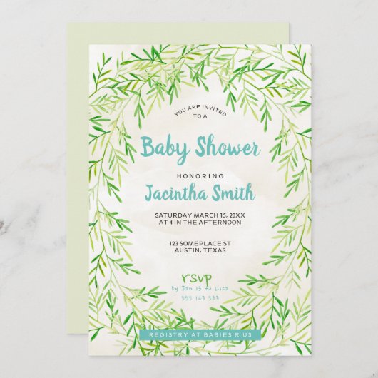 Greenery Wreath Baby shower Kaart (Voorkant / Achterkant)