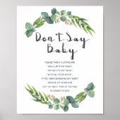 Greenery Wreath Baby shower Sign Zeg geen Baby Poster (Voorkant)