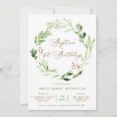 Greenery Wreath Baptism & 1st Birthday Kaart (Voorkant)