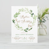 Greenery Wreath Baptism & 1st Birthday Kaart (Staand voorkant)