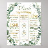 Greenery Wreath Birthday Milestone Birth Stats Poster (Voorkant)