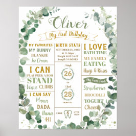 Greenery Wreath Birthday Milestone Birth Stats Poster