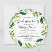 Greenery Wreath Black Gold Glitter Afstuderen Invi Kaart (Voorkant)