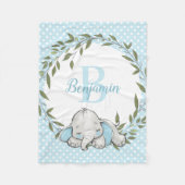 Greenery Wreath Blue Elephant Personalized Boy Fleece Deken (Voorkant)