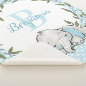 Greenery Wreath Blue Elephant Personalized Boy Sherpa Deken (3/4)