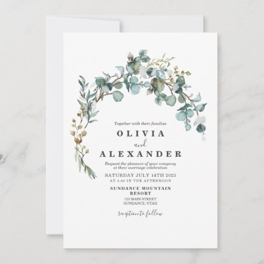 Greenery Wreath bruiloft Invitation Kaart (Voorkant)