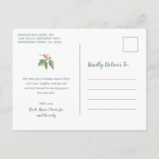 Greenery Wreath Business kerst Feestdagenkaart (Achterkant)