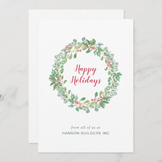 Greenery Wreath Business kerst Feestdagenkaart (Voorkant / Achterkant)