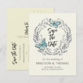 Greenery Wreath Butterfly Wedding Save the Date Aankondigingskaart (Voorkant / Achterkant)