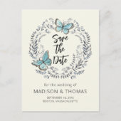 Greenery Wreath Butterfly Wedding Save the Date Aankondigingskaart (Voorkant)