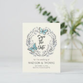Greenery Wreath Butterfly Wedding Save the Date Aankondigingskaart (Staand voorkant)