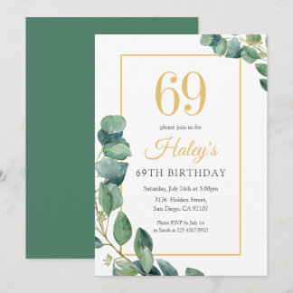Greenery Wreath Chic Gold & Sage 69ste verjaardag Kaart
