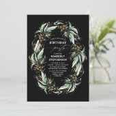 Greenery Wreath Elegant Modern Black Birthday Kaart (Staand voorkant)