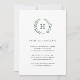 Greenery Wreath Elegant Monogram Elopement Wedding Aankondiging