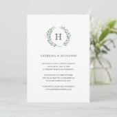 Greenery Wreath Elegant Monogram Elopement Wedding Aankondiging (Staand voorkant)