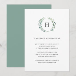 Greenery Wreath Elegant Monogram Elopement Wedding Aankondiging