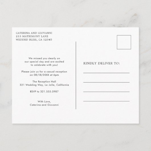 Greenery Wreath Elegant Monogram Elopement Wedding Aankondigingskaart (Achterkant)