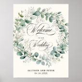 Greenery Wreath Elegant Neutral Script Wedding Poster (Voorkant)