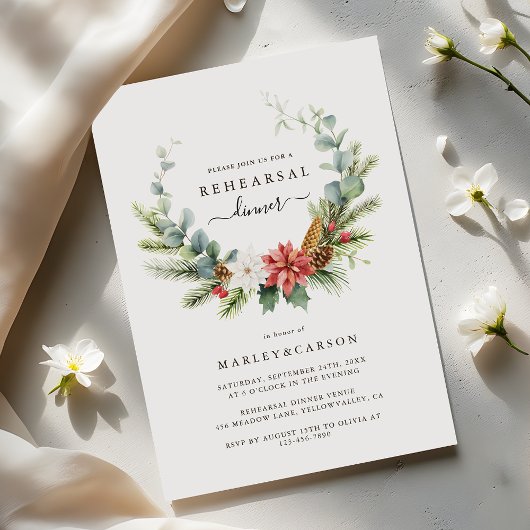 Greenery Wreath Evergreen Wedding Rehearsal Dinner Kaart